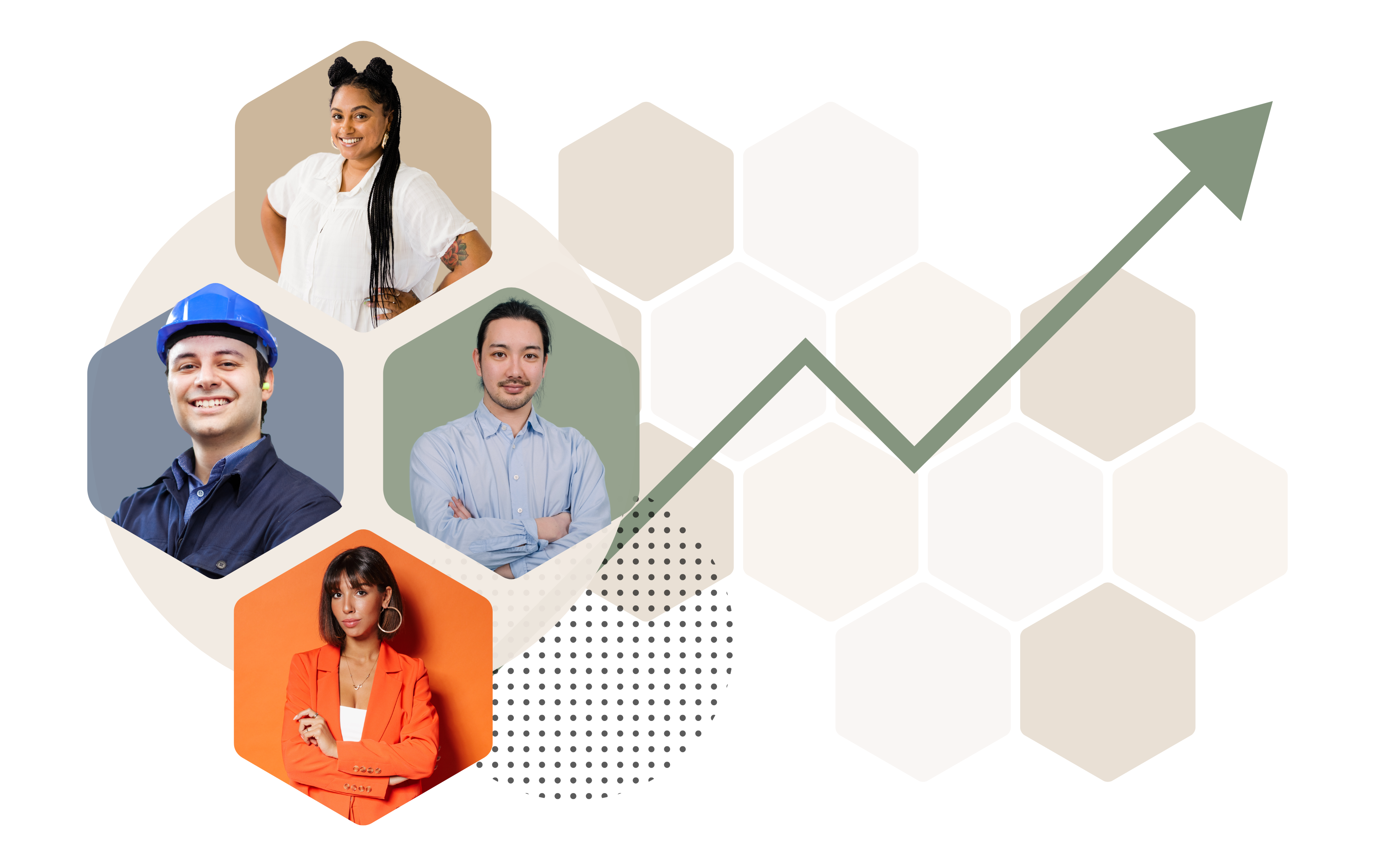 upwards trend graph line with people inside connected shapes