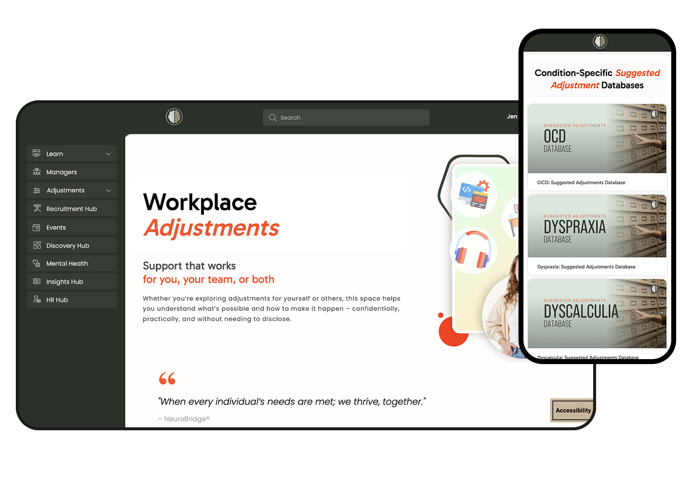 screenshot of neurodiversity workplace adjustments hub